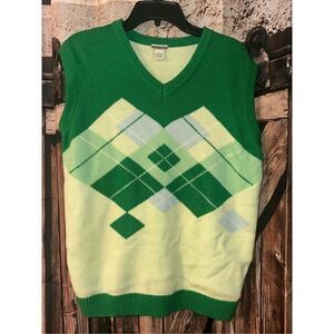 Argyle Sweater Vest  Rucci Wear- Mens Lime/Dk. Green/Blue/yellow size Large L Go
